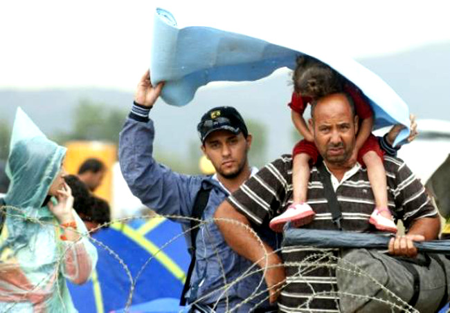 Août 2015, réfugiés syriens à la frontière gréco-macédonienne 