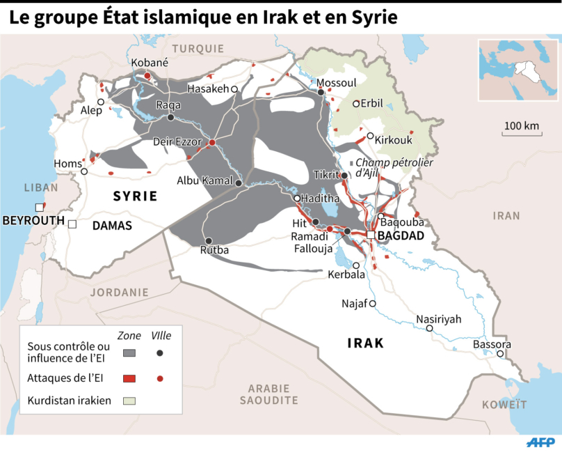 Carte de l'Etat islamique réalisée par l'AFP 