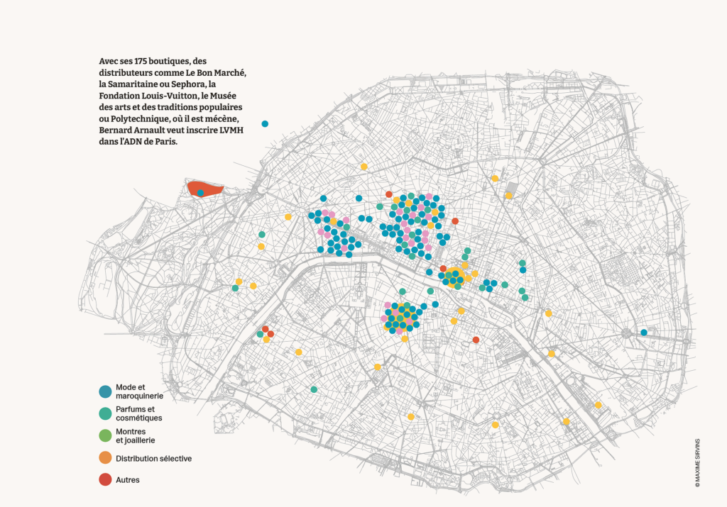 Carte des 175 boutiques LVMH dans Paris