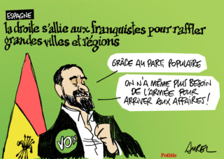 Le dessin d’Aurel : la droite espagnole s’allie aux franquistes et Justine Triet agace la Macronie