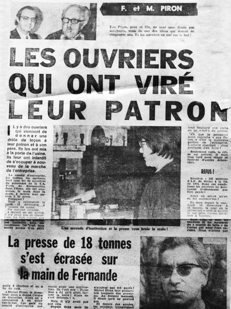 Coupure de presse de 1974 sur la grève à l'usine Piron.