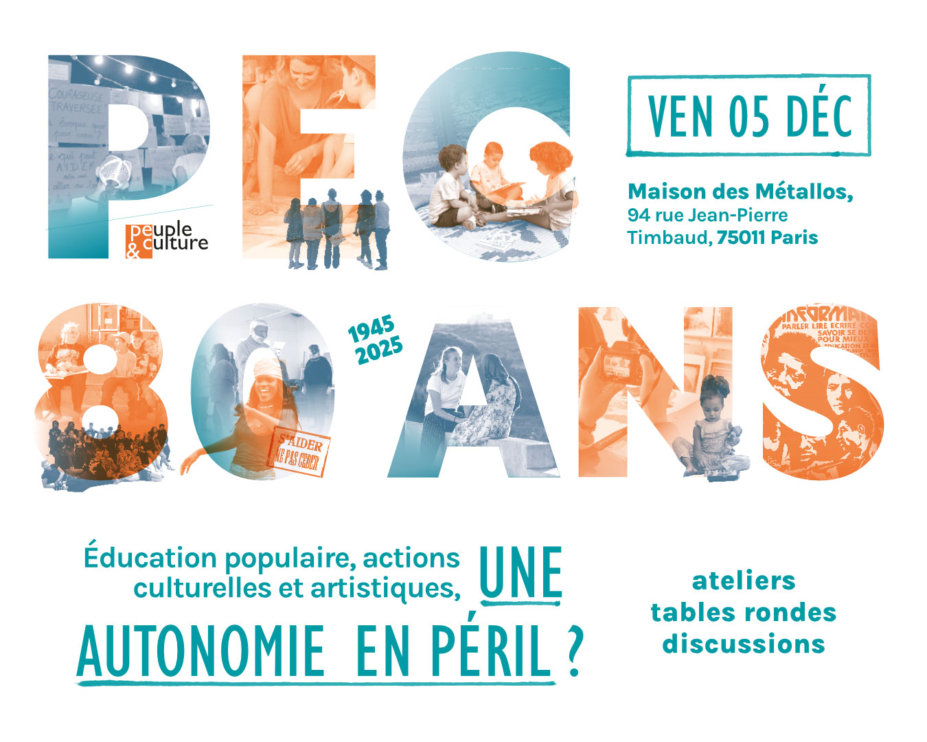 5 décembre : les 80 ans de Peuple et Culture à Paris